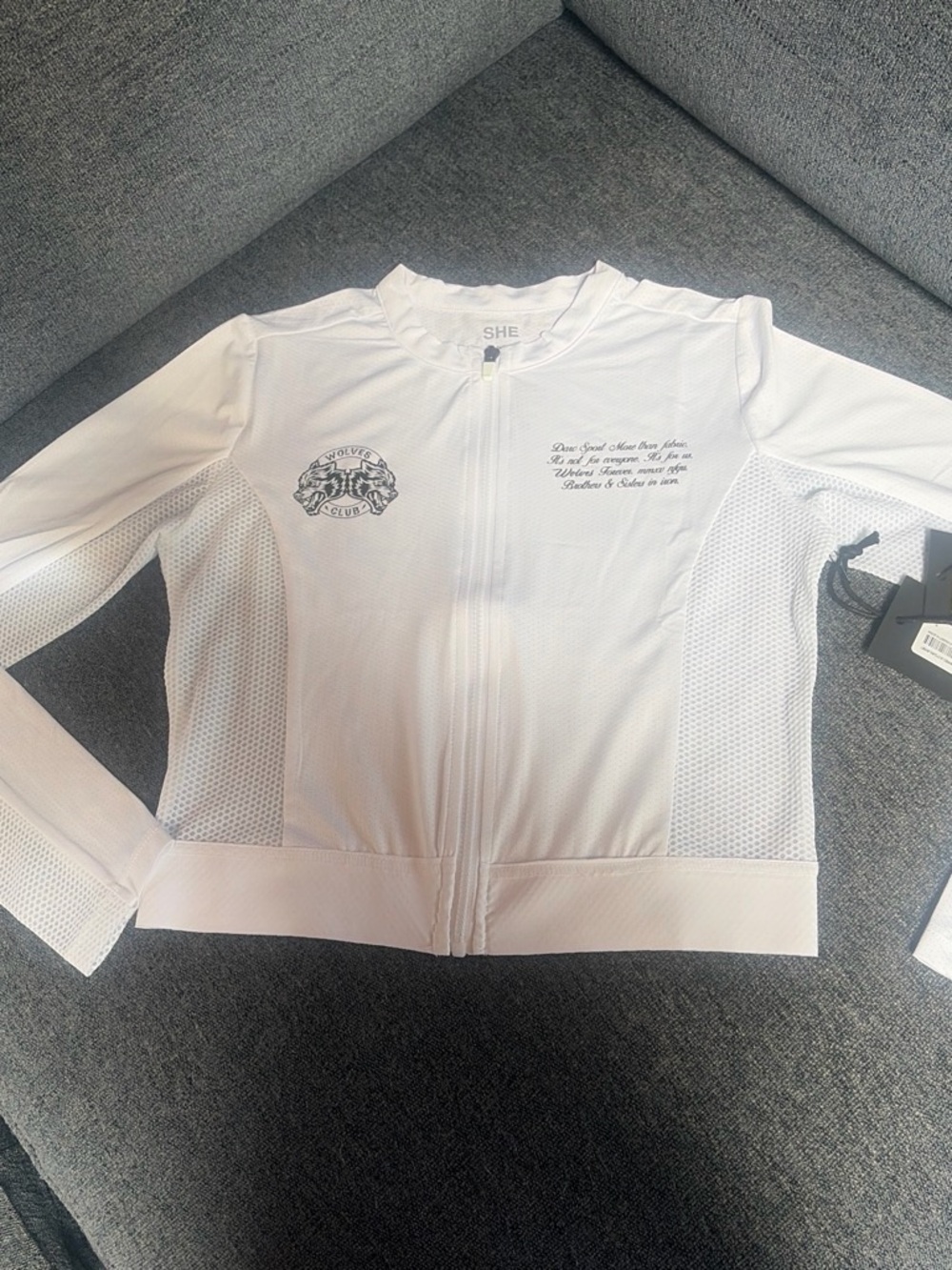 SHE Darc Sport Collection White Mesh Zip-Front Long Sleeve Top